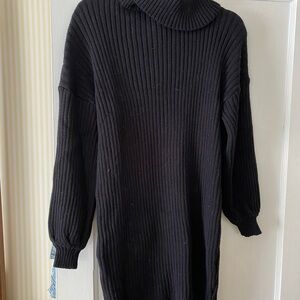 Black Ribbed Turtleneck Sweater Dress